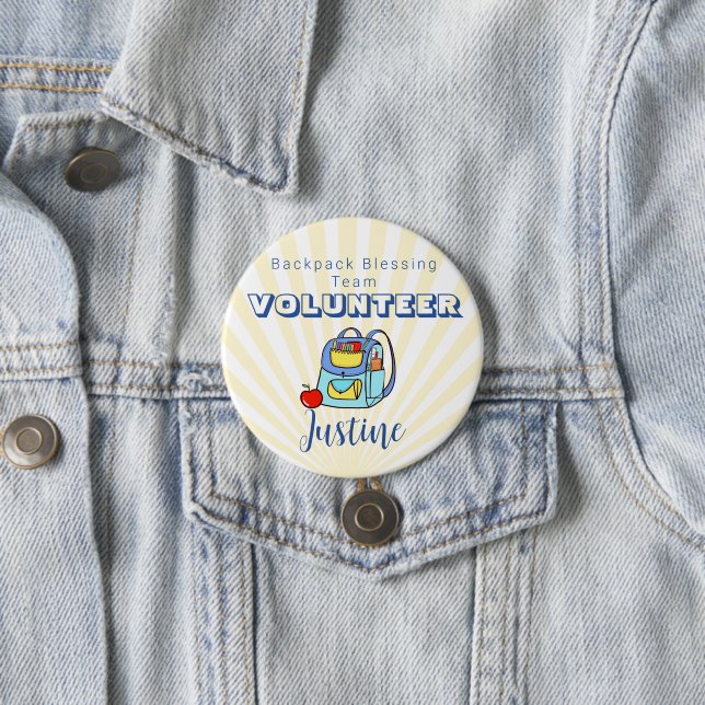 Editable Church Backpack Blessing Volunteer  3 Inch Round Button (In Situ)