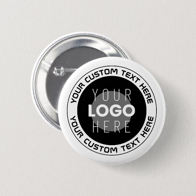 Editable Circular Text & Replaceable Logo | B&W 2 Inch Round Button (Front & Back)