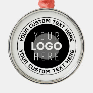 Editable Circular Text & Replaceable Logo B&W Metal Ornament