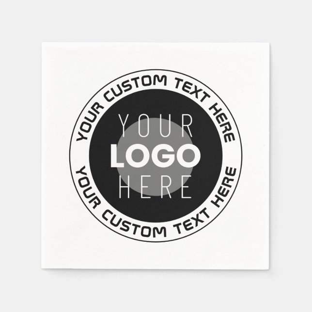 Editable Circular Text & Replaceable Logo | B&W Napkin (Front)