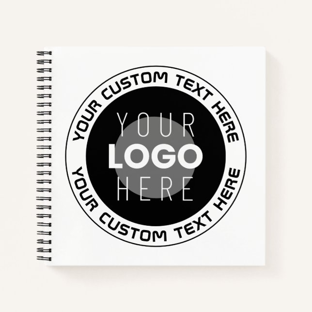 Editable Circular Text & Replaceable Logo | B&W Notebook (Front)