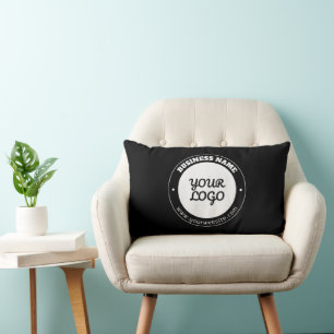 Editable Circular Text & Uploaded Logo Template Lumbar Pillow