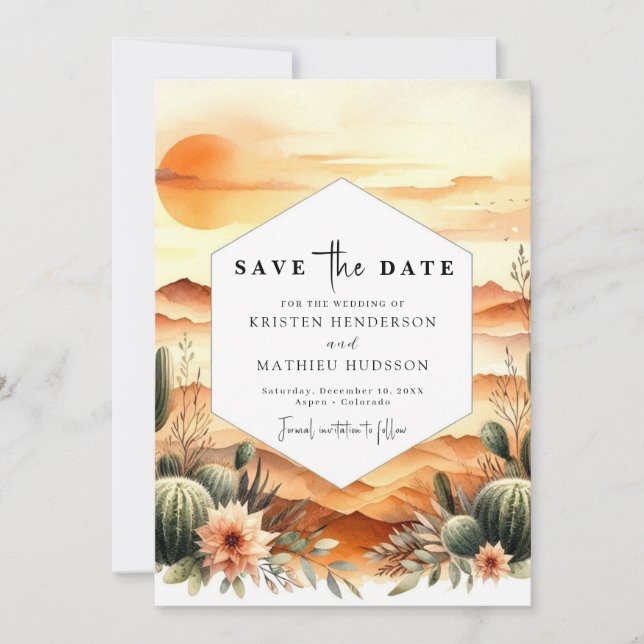 Editable Classic Cactus Wedding Save The Date (Front)