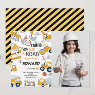Editable Close the Road Construction photo Invitation