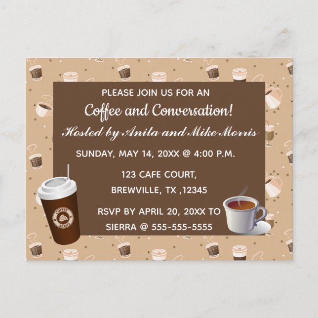 Editable Coffee and Conversation Invitation  Postcard (Front)
