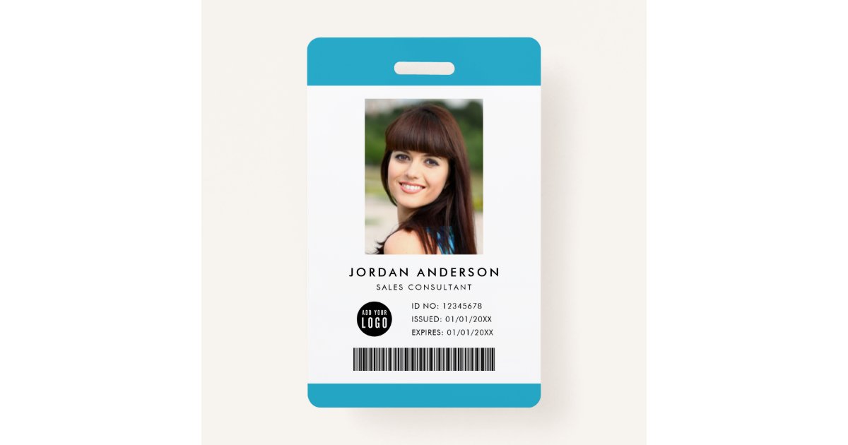 Editable Color Add Logo Barcode Employee Photo ID Badge Zazzle.ca