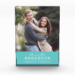 EDITABLE COLOR Cursive Mr and Mrs Family Photo<br><div class="desc">This Cursive Mr and Mrs Family Name Photo Block with editable background colour (to change click customize button) features "Mr. and Mrs." in cursive font, family name, and below a thin line, state the title for your photo like when your family was established or when photo was taken. Makes a...</div>