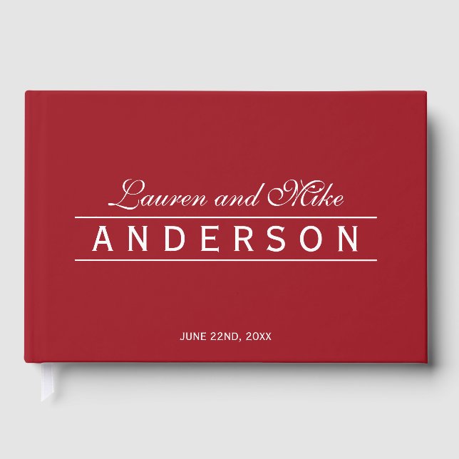 Editable Color Elegant Lines Couple Name Wedding Guest Book (Front)