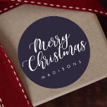 EDITABLE COLOR Merry Christmas Holiday Elegant Classic Round Sticker<br><div class="desc">Modern Christmas | Holiday Sticker featuring a lovely hand lettered cursive font “Merry Christmas” script.  Send holiday cheer to your family and friends. Use “Customize” button to change the background colour. Matching items are also available.</div>
