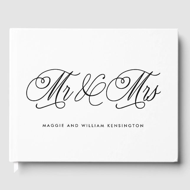 EDITABLE COLOR Mr & Mrs Elegant Script Wedding Guest Book (Front)