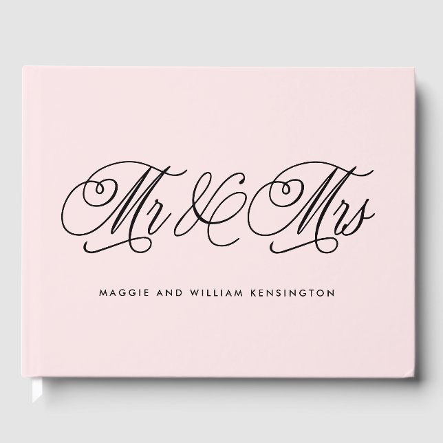 EDITABLE COLOR Mr & Mrs Elegant Script Wedding Guest Book (Front)