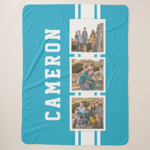 Editable Color Sporty Varsity White Stripes Photo Sherpa Blanket