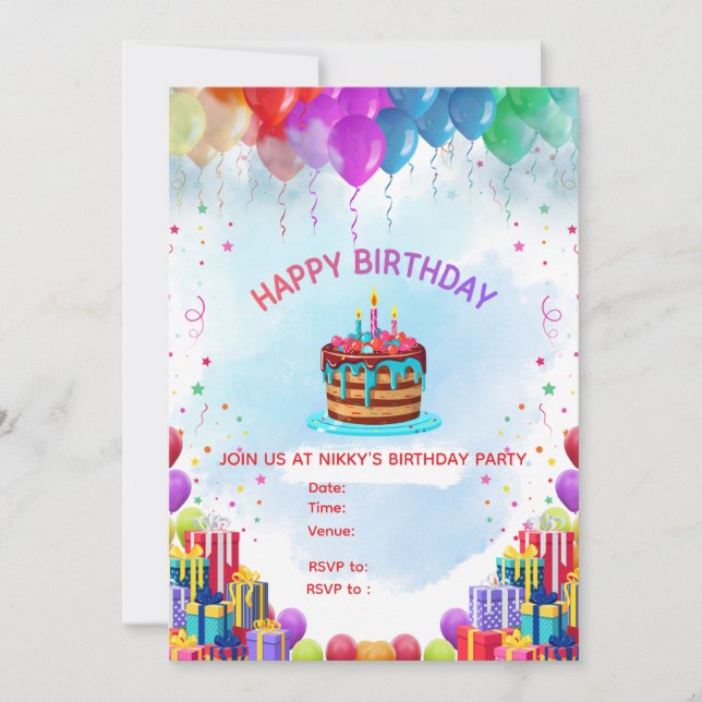 Editable Colorful Happy Birthday Invitation Card (Devant)