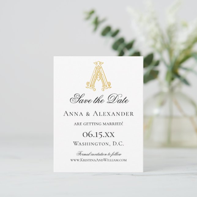 EDITABLE COLORS AA Monogram AA Crest Save The Date (Standing Front)