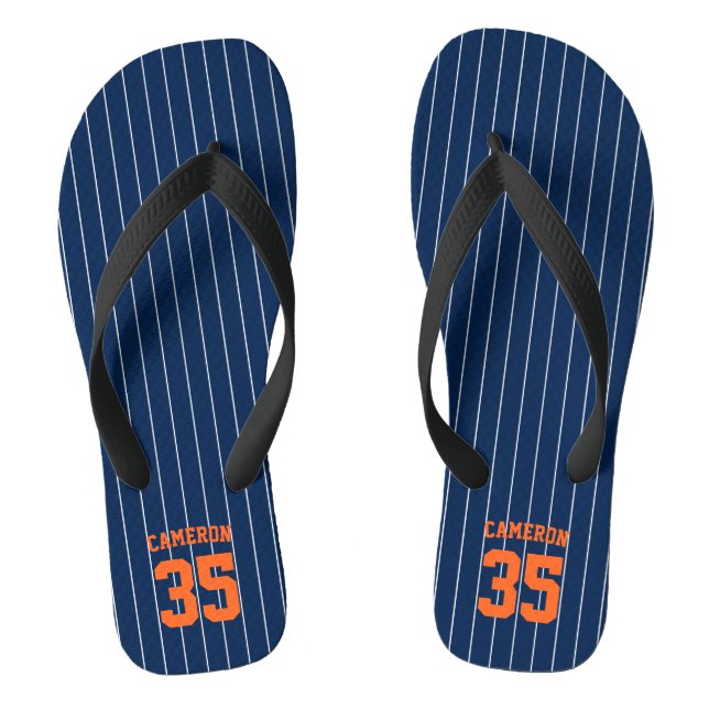 Editable Colors Baseball Jersey Stripes Name Flip Flops (Footbed)