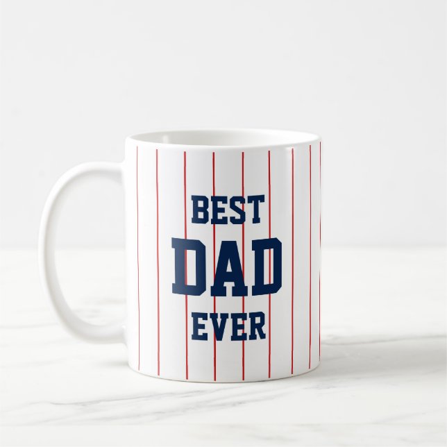 Editable Colors Baseball Stripes Best Dad Ever Coffee Mug (Left)