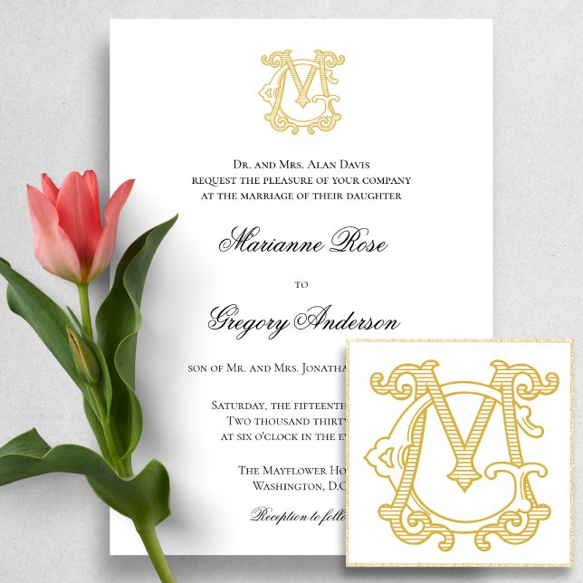 EDITABLE COLORS GM Monogram MG Logo Invitation (Creator Uploaded)