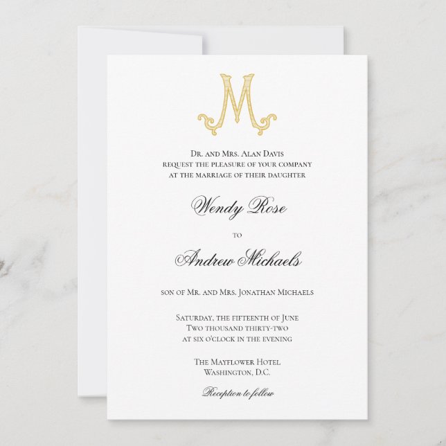 EDITABLE COLORS M Monogram M Logo Invitation (Front)