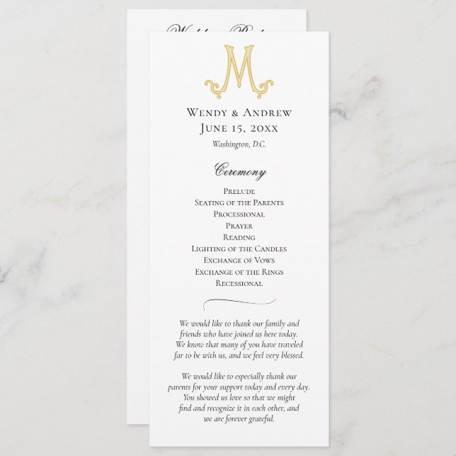 EDITABLE COLORS M Monogram Wedding Program (Front/Back)