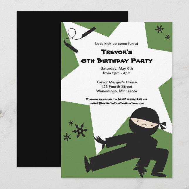 EDITABLE COLORS! Ninja Birthday Party Invitation (Front/Back)