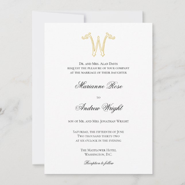 EDITABLE COLORS W Monogram W Logo Invitation (Front)
