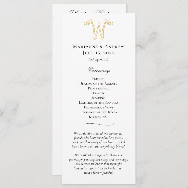 EDITABLE COLORS W Monogram Wedding Program (Front/Back)