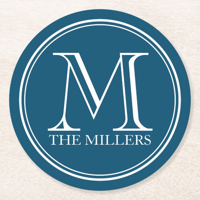 Editable Colour Bar/ Diner / Name Round Monogram Paper Coaster (Front)