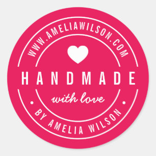 EDITABLE Colour Bold Handmade With Love Heart Classic Round Sticker