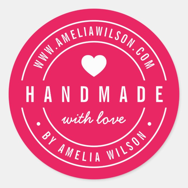 EDITABLE Colour Bold Handmade With Love Heart Classic Round Sticker (Front)