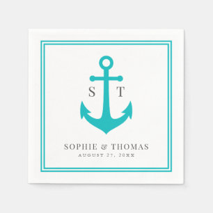 Editable Colour Border Monogram Anchor Wedding Napkin