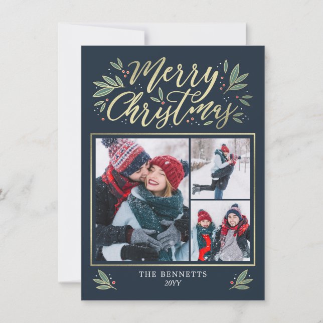 EDITABLE Colour Christmas Glow Holiday Photo Card (Front)
