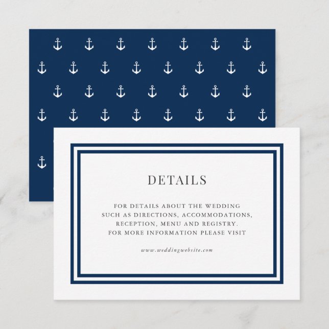 Editable Colour Classic Anchor Wedding Details Enclosure Card (Front/Back)