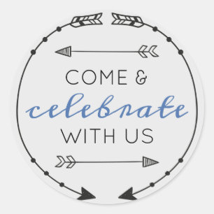 Editable Colour Come & Celebrate With Us Classic Round Sticker
