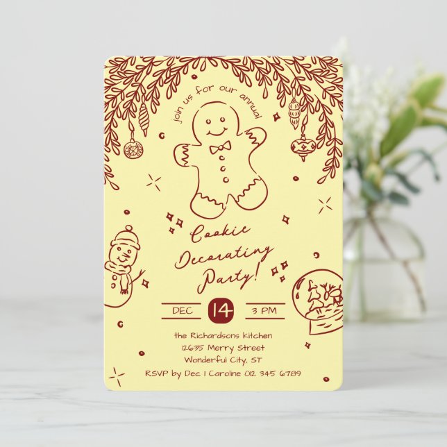 Editable Colour Cookie Decorating Party Doodles Invitation (Standing Front)