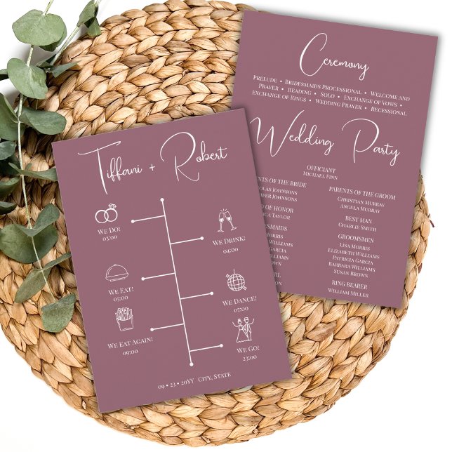 Editable Colour Dusty Pink Wedding Timeline Program (Creator Uploaded)