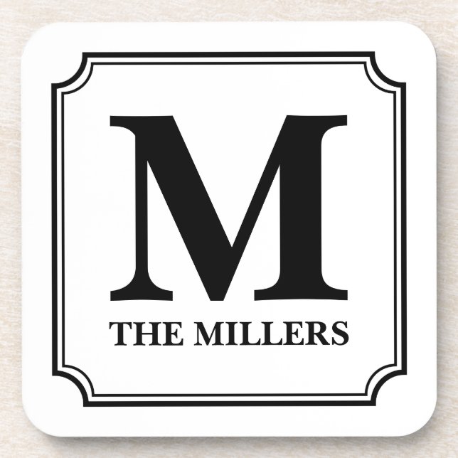 Editable Colour Family Name / Bar / Diner Monogram Coaster (Front)