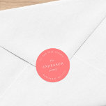 Editable Colour Family Name Return Address Modern Classic Round Sticker<br><div class="desc">Editable Colour Family Name Return Address Modern Classic Round Sticker with text in white against an editable background colour; to change it from coral to a colour of your choice, click the customize button. Personalize it by replacing the placeholder text. For more options such as to change the font, it's...</div>