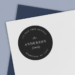 Editable Colour Family Name Return Address Modern Classic Round Sticker<br><div class="desc">Editable Colour Family Name Return Address Modern Classic Round Sticker with text in white against an editable background colour; to change it from black to a colour of your choice, click the customize button. Personalize it by replacing the placeholder text. For more options such as to change the font, it's...</div>