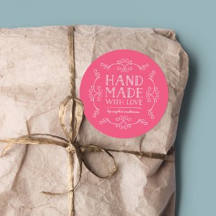 Editable Colour Flourishes Hand Made With Love Classic Round Sticker
