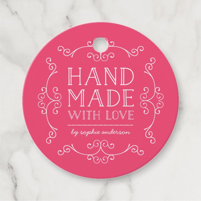 Editable Colour Flourishes Hand Made With Love Tag (Front)