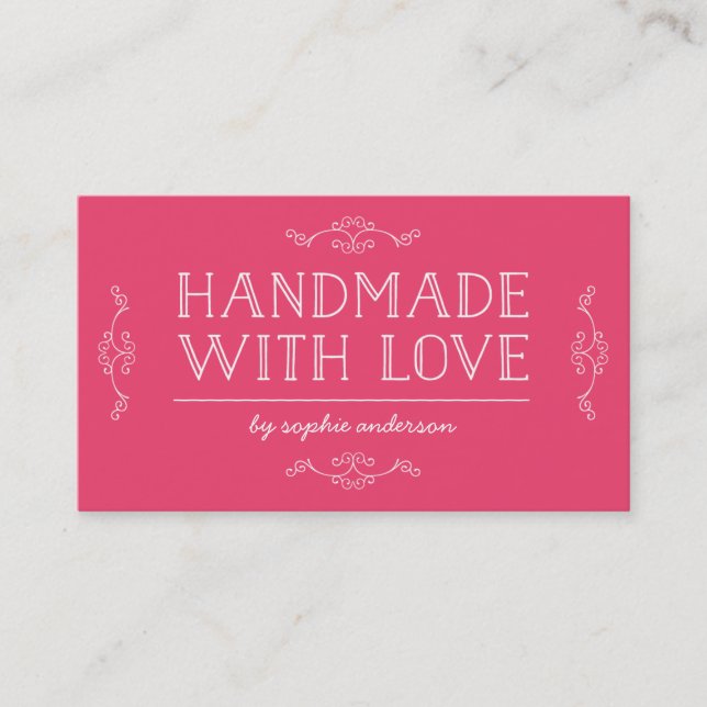 Editable Colour Flourishes Handmade With Love Business Card (Front)