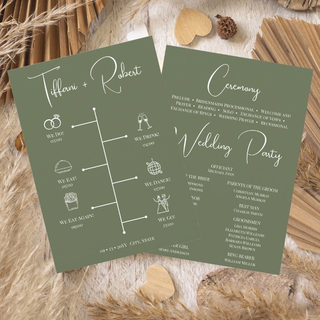 Editable Colour Green Wedding Ceremony Program (Creator Uploaded)