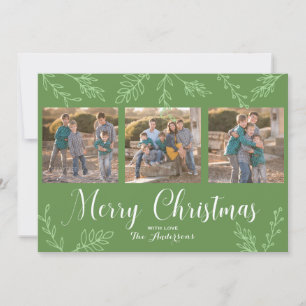 EDITABLE Colour Hand Drawn Leaves Christmas Photo Holiday Card