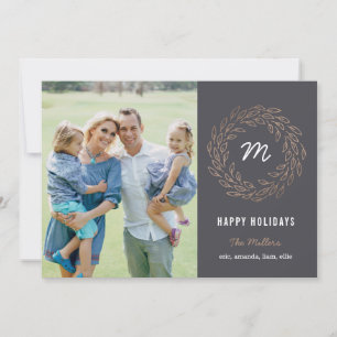 Editable Colour Holiday Wreath Holiday Photo Card