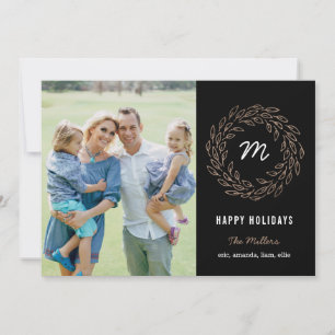 Editable Colour Holiday Wreath Holiday Photo Card