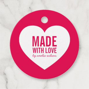 Editable Colour Made with Love White Heart Tags