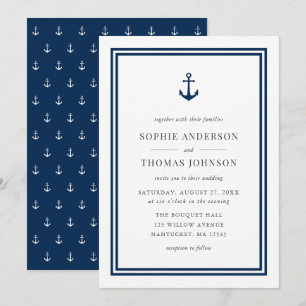 Editable Colour Modern Classic Anchor Wedding Invitation