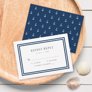 Editable Colour Modern Classic Anchor Wedding RSVP Card