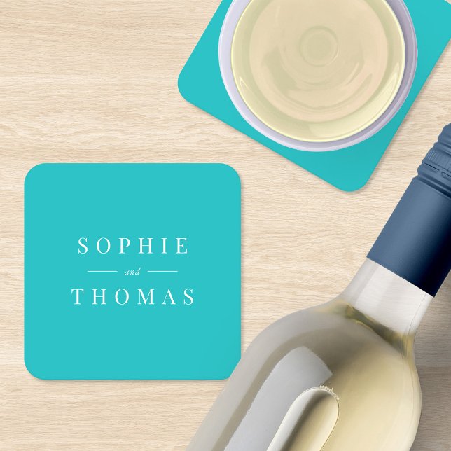 Editable Colour Modern Classic Wedding Square Paper Coaster (Creator Uploaded)