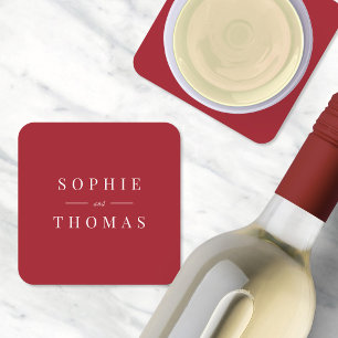 Editable Colour Modern Classic Wedding Square Paper Coaster